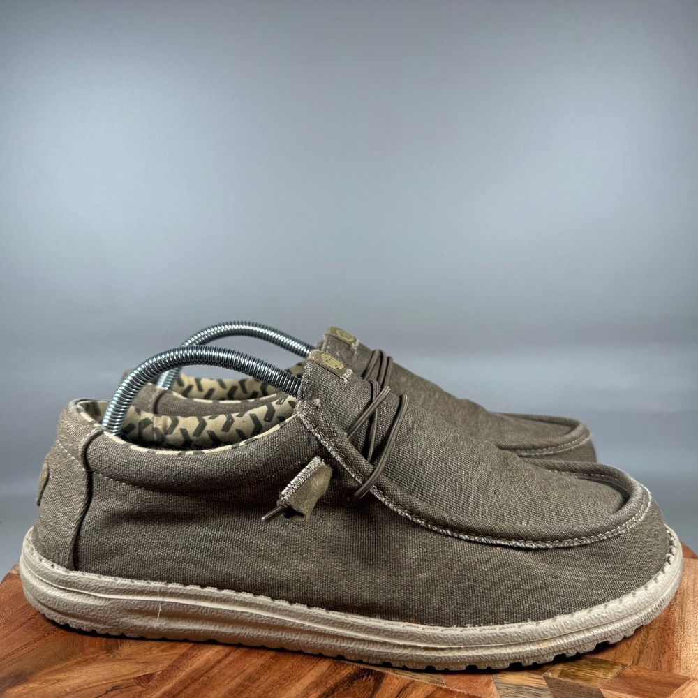 Hey Dude Wally Stretch Tobacco Brown Mens 11 Canvas Slip On Loafers 42857-2FW